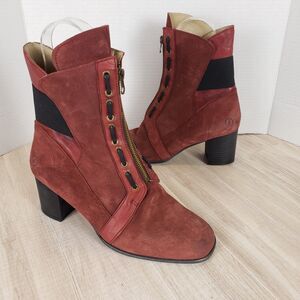 Casta Womens Red Leather High Heel Suede Boots Women's Size EU 40 US 9-9.5
